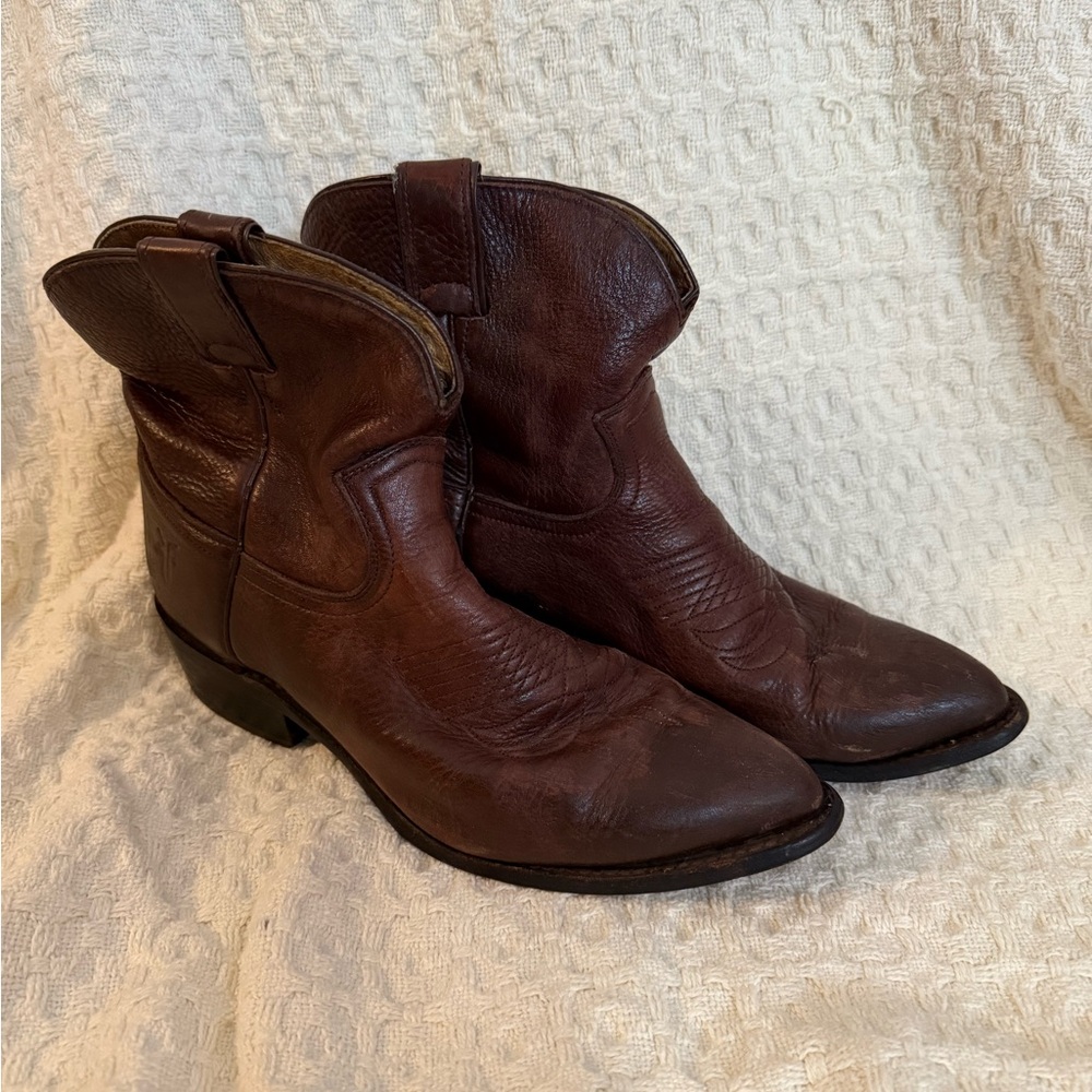 Frye Boots Dark Brown Short Ankle Cowboy Boots